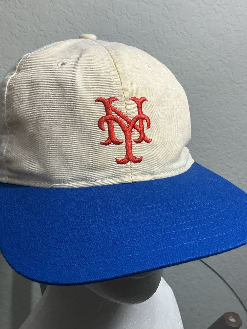 Vintage Starter NY METS Snapback Hat Cream Off White Royal Blue Green Underbrim